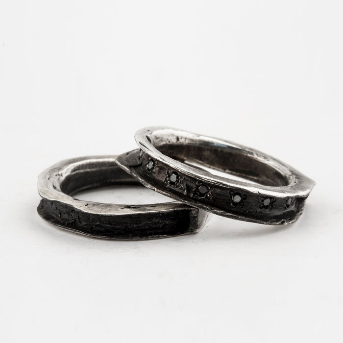 Cavity Ring Set with Black Diamonds