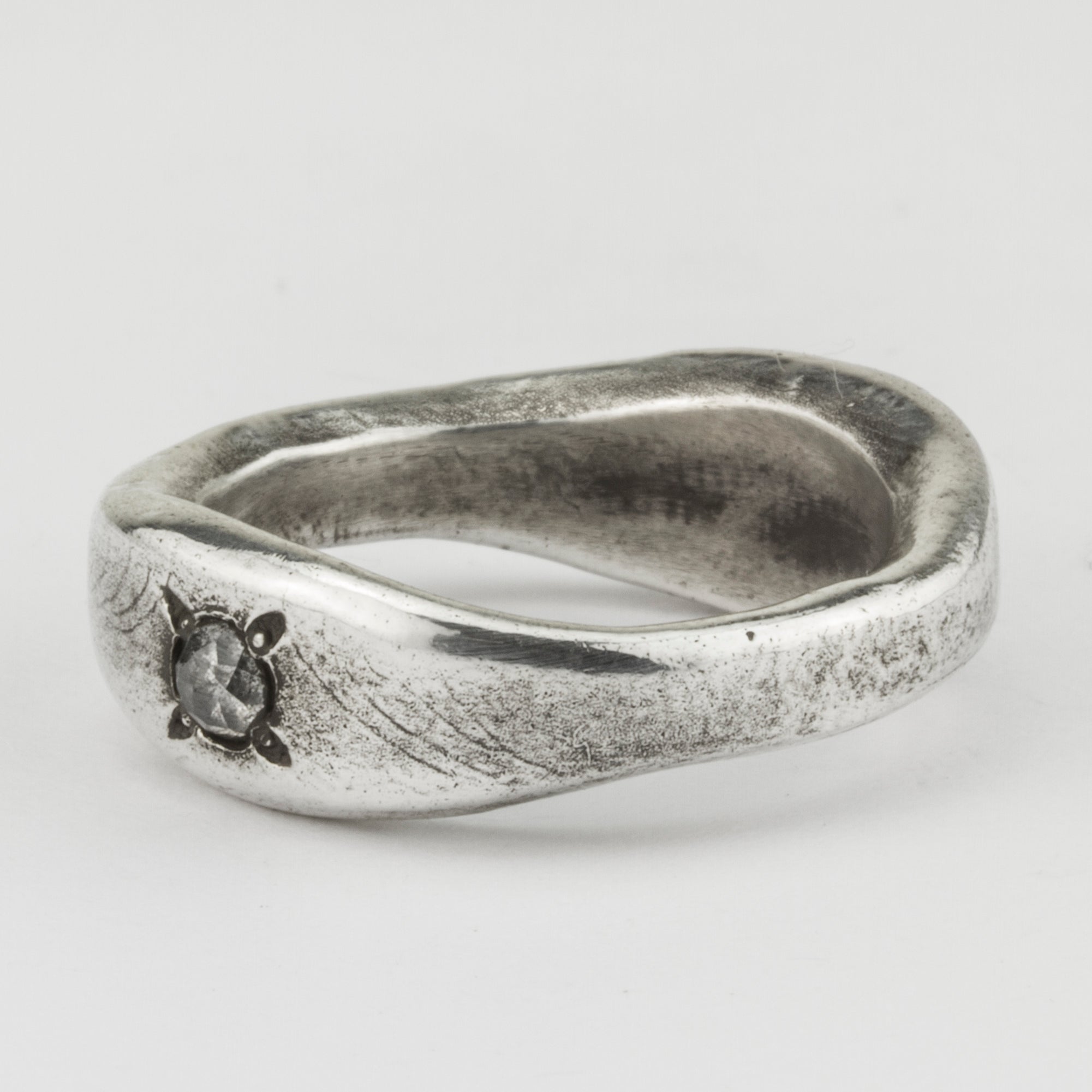 Double Signet Ring with Grey Diamond