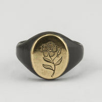 Engraved Flower Signet with Gold Top