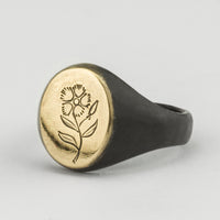 Engraved Flower Signet with Gold Top