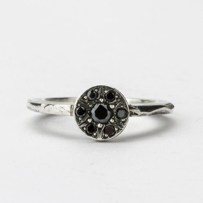 Fine Carved Black Diamond Flower Ring