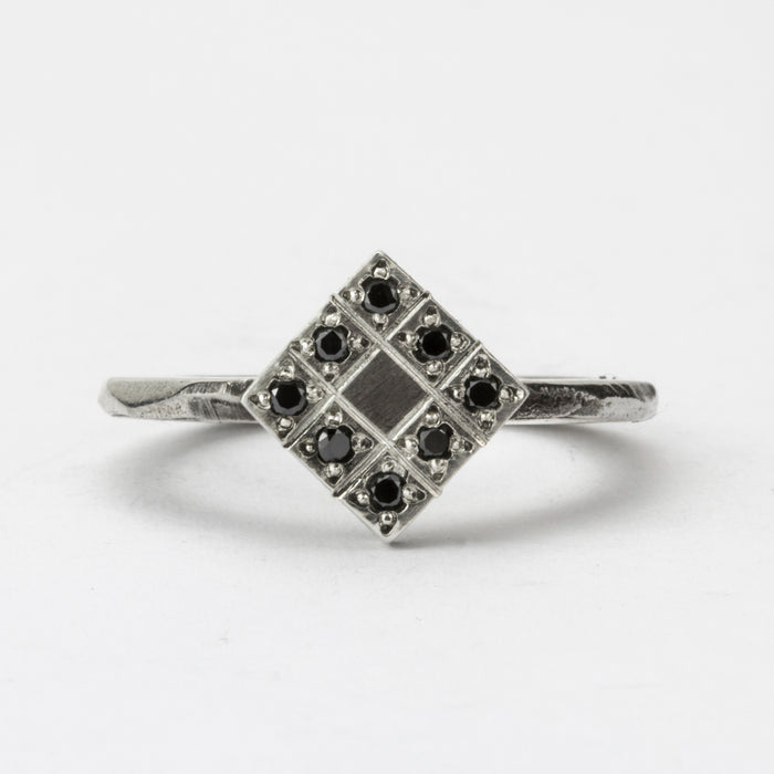 Fine Carved Black Diamond Grid Ring