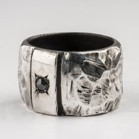 Carved Thick Ring with Grey Diamond